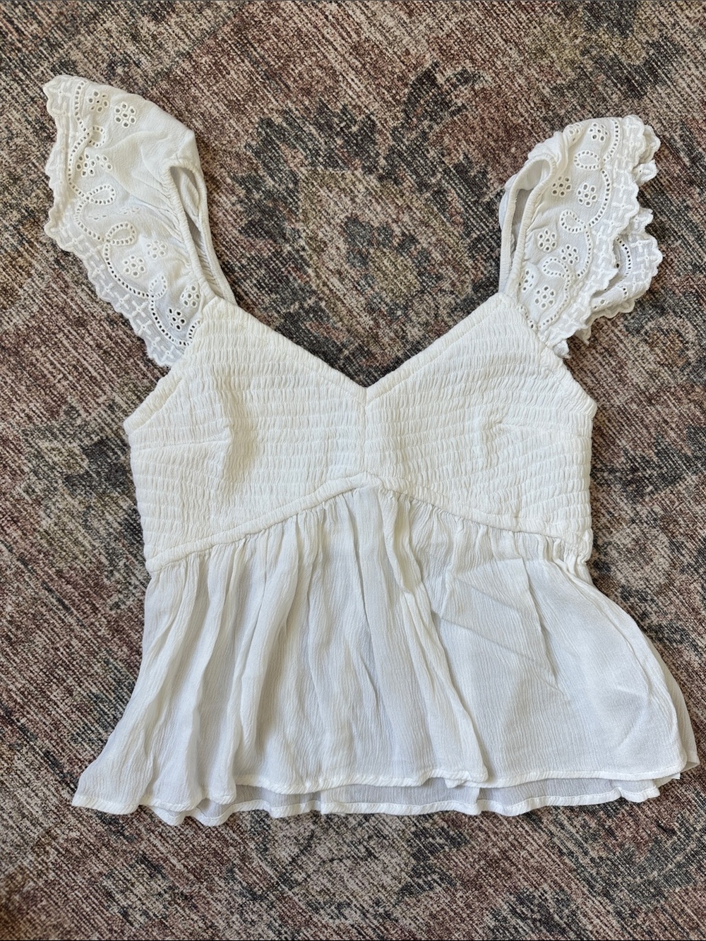 Hollister White Eyelet Smocked Peplum Tank